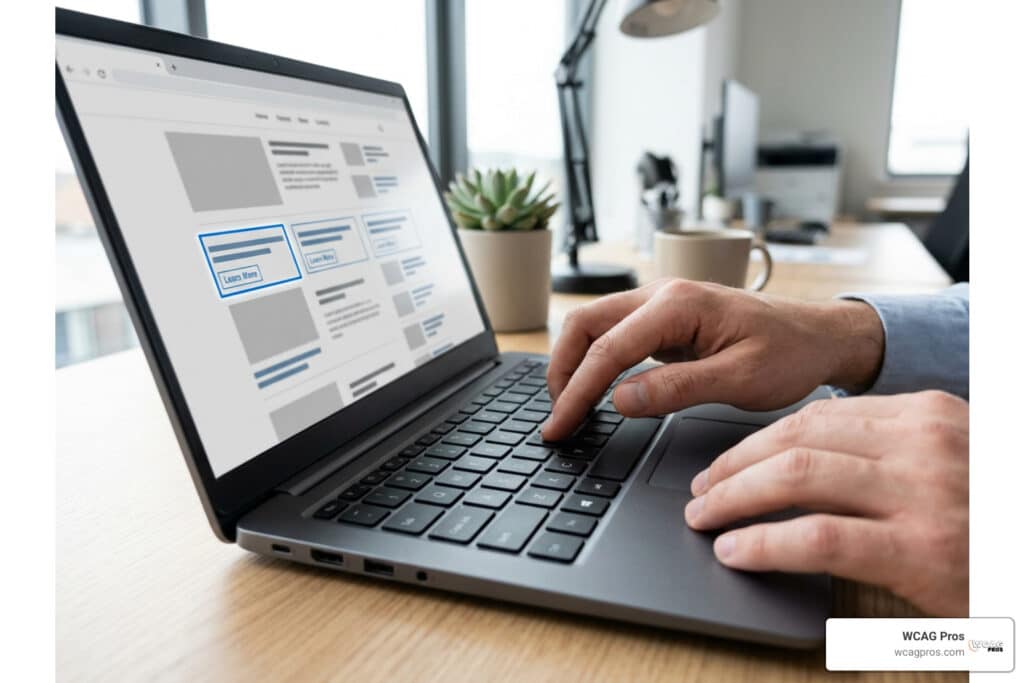 Testing keyboard navigation focus outline on WordPress site